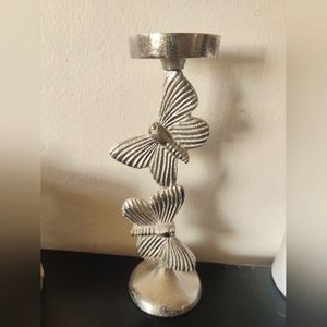 11inch tall silver color butterfly details elegant candle holder. Home decor